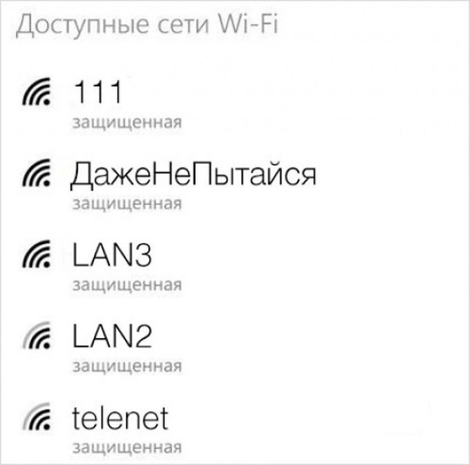 Прикольные названия Wi-Fi-сетей