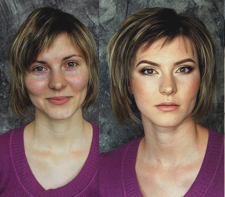 Преображение женщин после нанесения макияжа