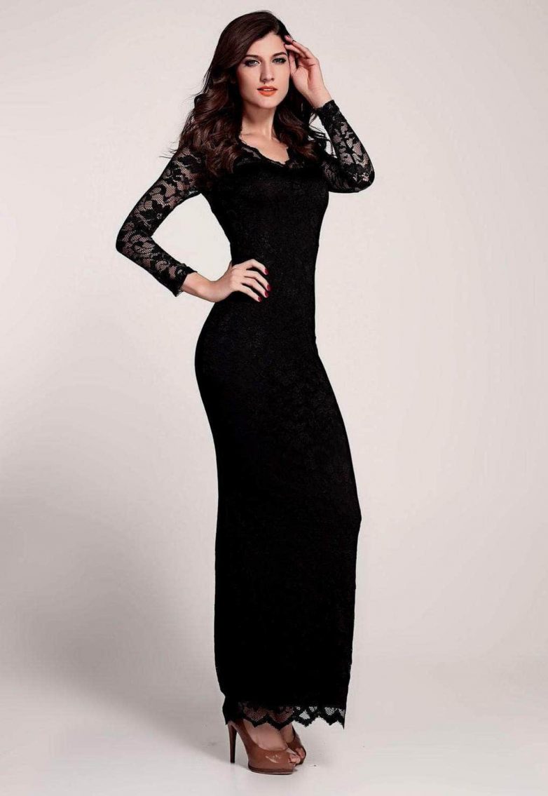 Шикарное чёрное кружево — эффектная деталь стильного платья