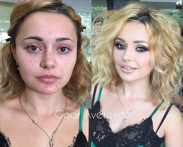 Женщины до и после нанесения макияжа