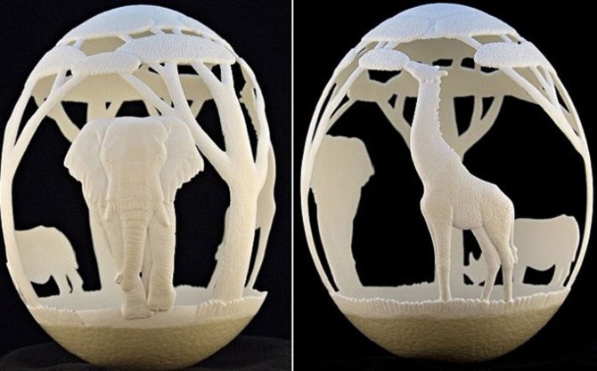 Филигранная работа: скульптуры из яичной скорлупы