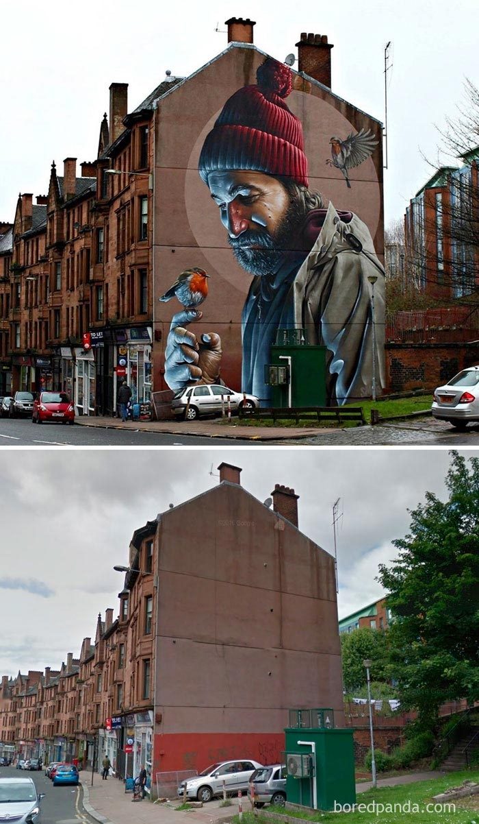 Дома до и после того, как над ними поработали уличные художники
