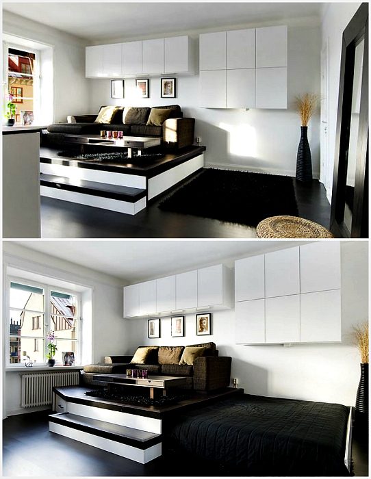 Стильные идеи дизайна гостиной, совмещенной со спальней