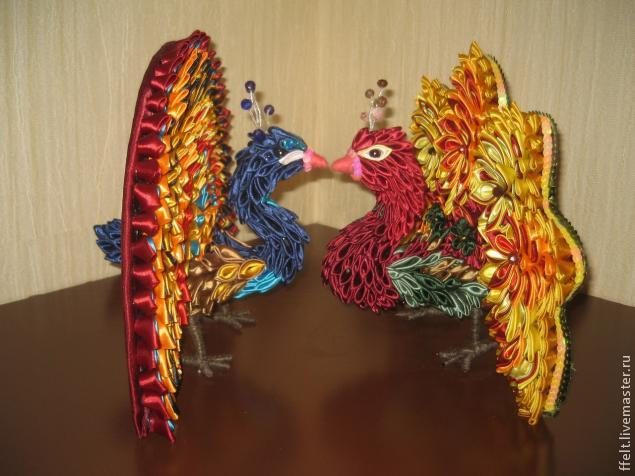Создание жар-птицы и павлина в технике канзаши