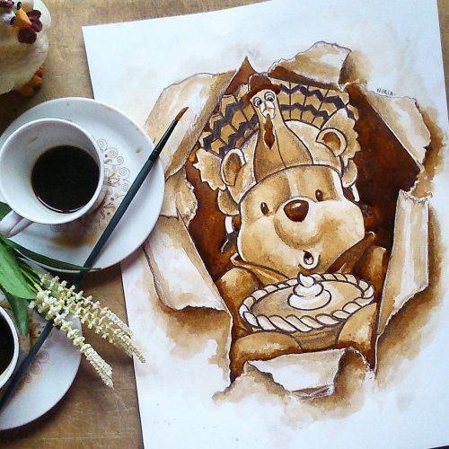 Невероятно детализированные рисунки, созданные с помощью кофе