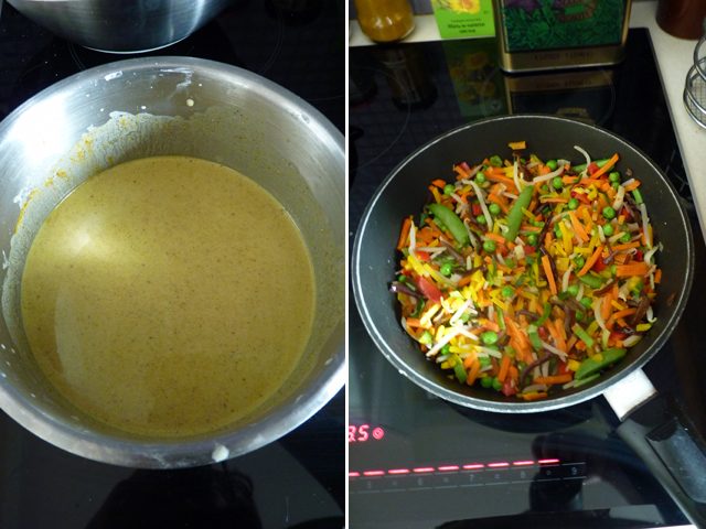 Фунчоза с овощами и соусом карри