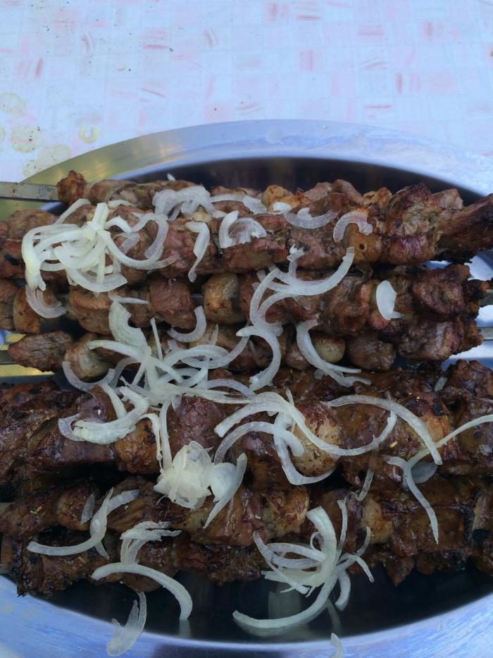 Узбекский шашлык из печени и парного барашка