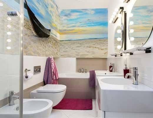 Фотообои в интерьере ванной комнаты: 16 дизайнерских приемов