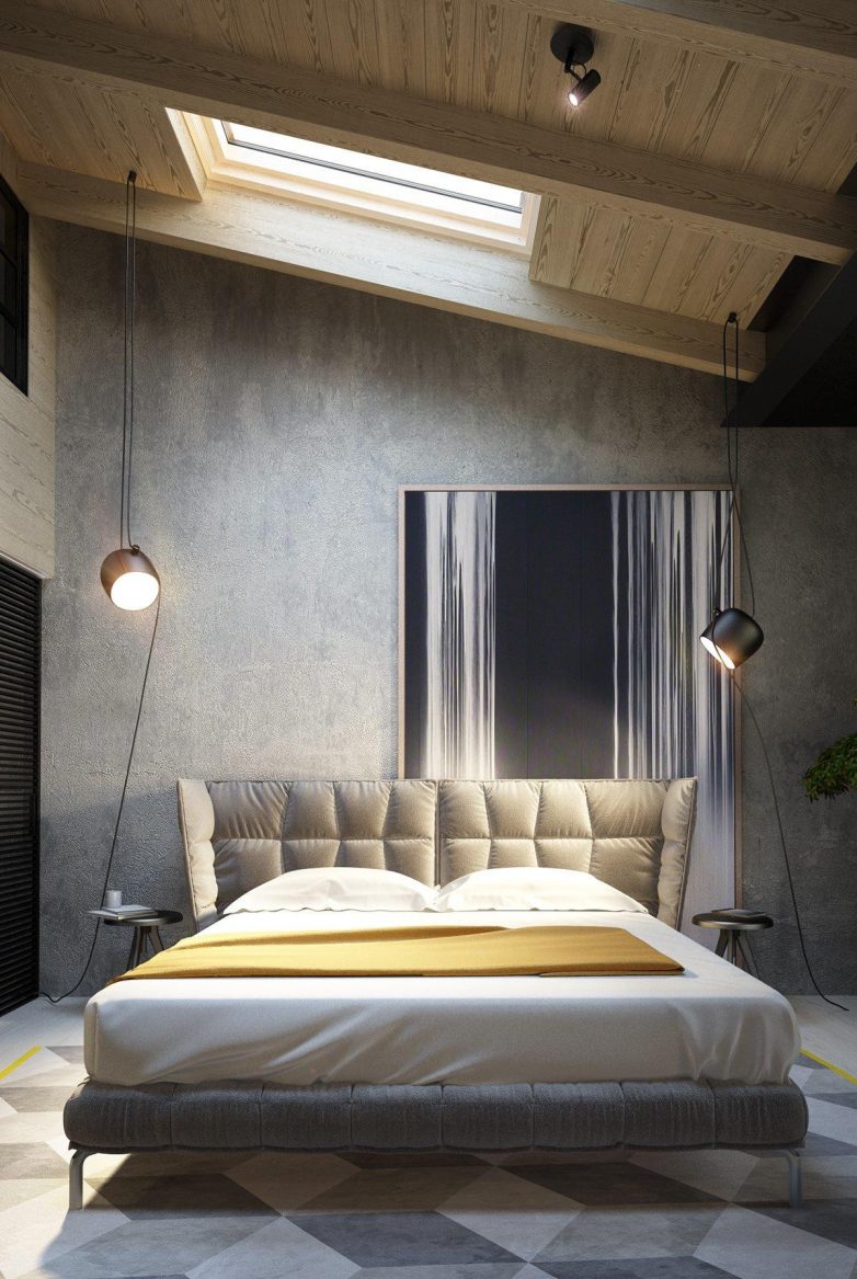 Идеи бетонных стен для спальни