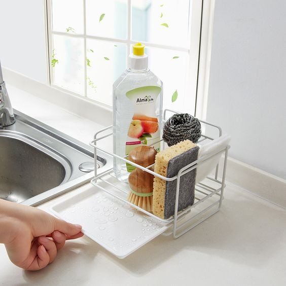 Идеи для хранения губок и принадлежностей для мытья посуды