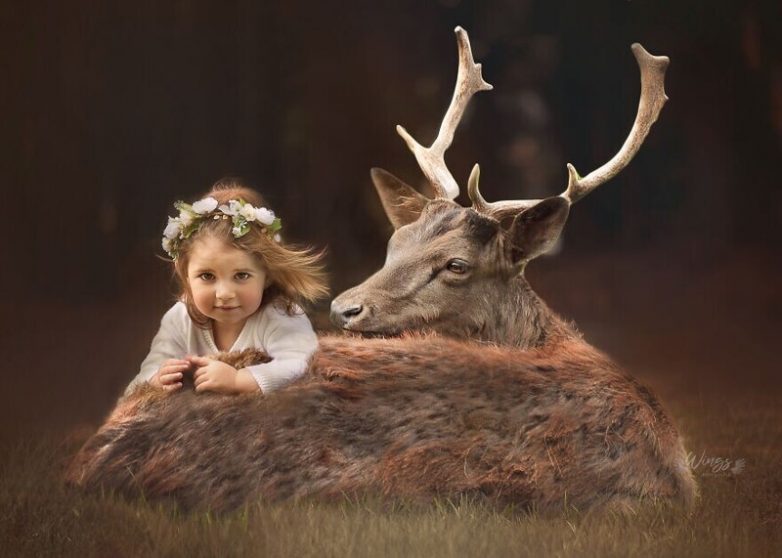 Сказочные кадры детей с дикими животными
