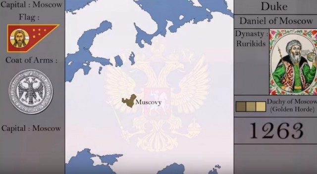 4-минутное видео с анимированной картой истории России с 1263 по 2017 год