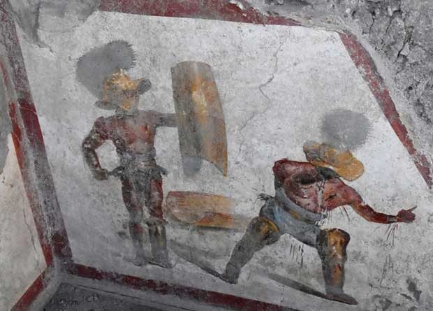 В Помпеях археологи нашли древнюю картину, на которой изображён кровавый спорт