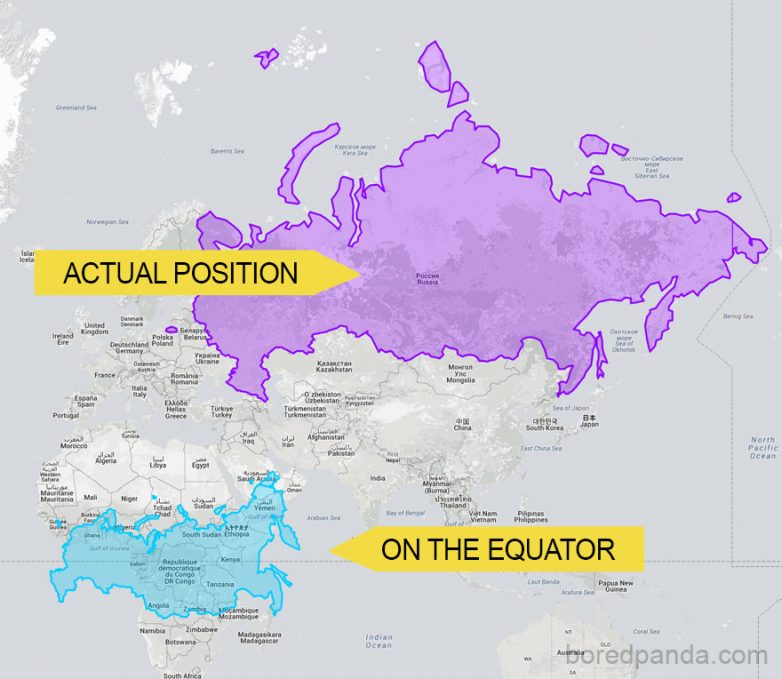 Почему на картах отображают ненастоящие размеры стран?