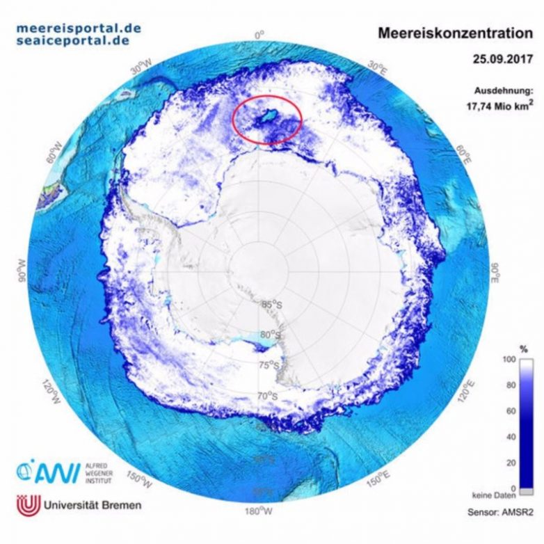 В Антарктиде внезапно появилась огромная дыра. Учёные не могут найти причину