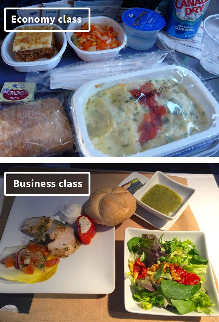Эконом против бизнес-класса: чем кормят в самолётах разных авиакомпаний