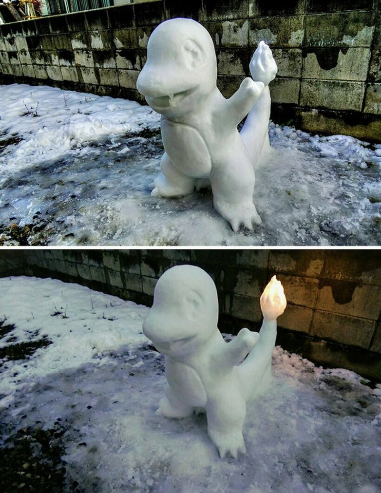 Очаровательные снежные фигуры на японских улицах